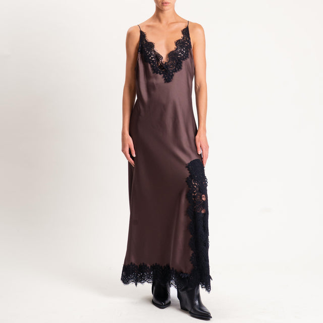 Tensione in-Abito satin bordi in pizzo - ebano