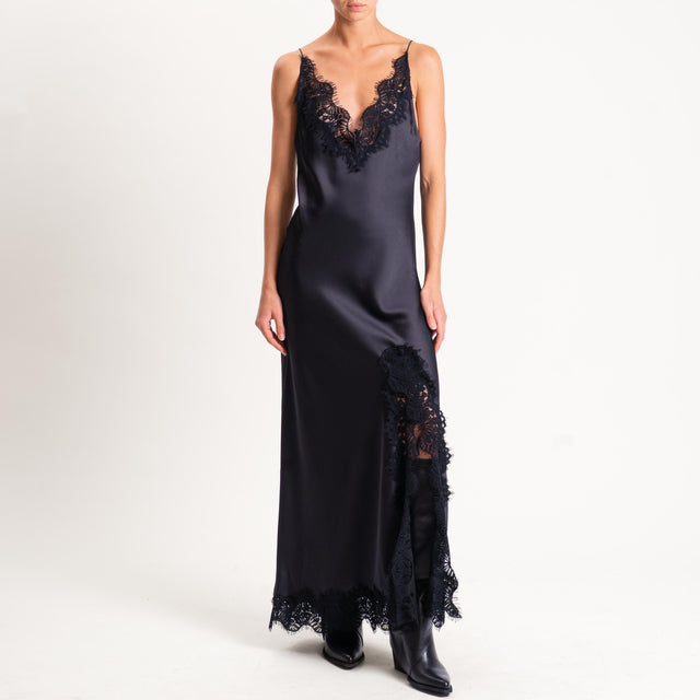 Tensione in-Abito satin bordi in pizzo - nero