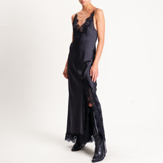 Tensione in-Abito satin bordi in pizzo - nero