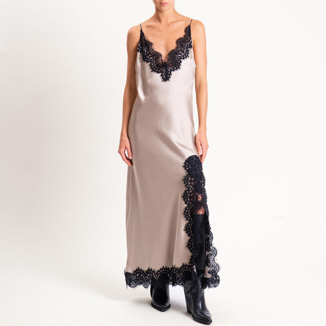 Tensione in-Abito satin bordi in pizzo - platino