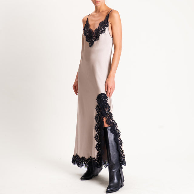 Tensione in-Abito satin bordi in pizzo - platino