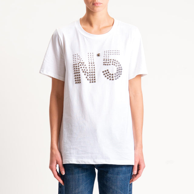 Tensione in-T-shirt n5 con applicazioni - panna