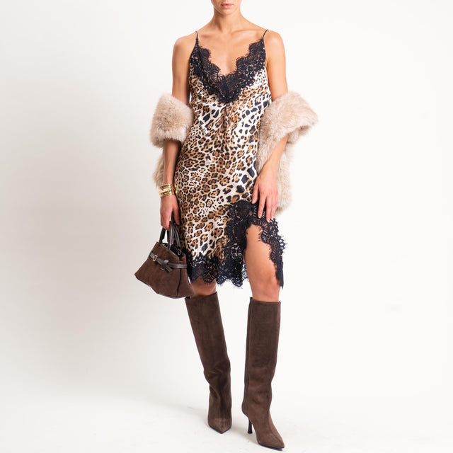 Tensione in- Abito animalier con pizzo - beige/nero*