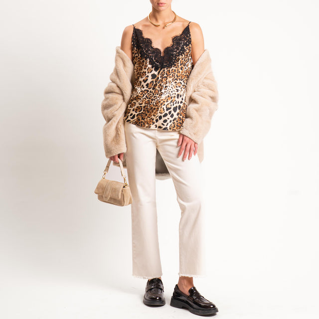 Tensione in- Top animalier con pizzo - beige/nero*