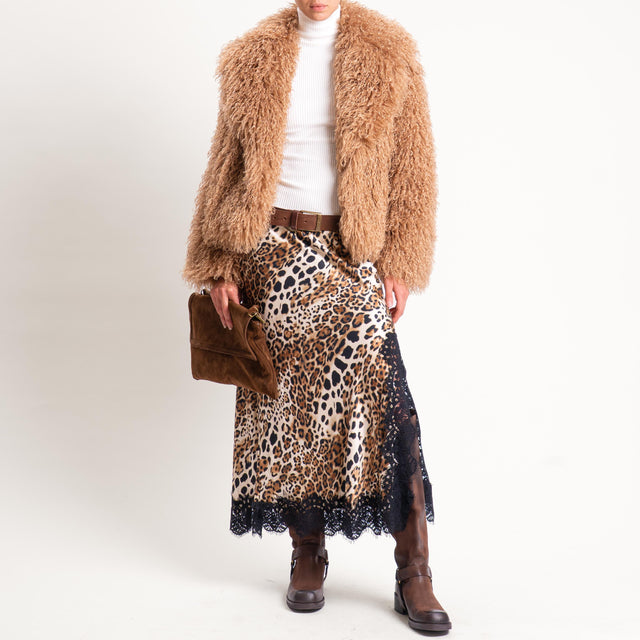 Tensione in- Gonna animalier elastico in vita con - beige/nero*