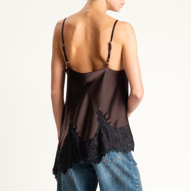 Tensione in- Top asimmetrico satin con pizzo - moro/nero