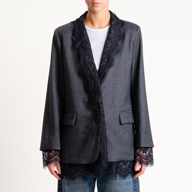 Tensione in-Giacca spinata con pizzo - grigio