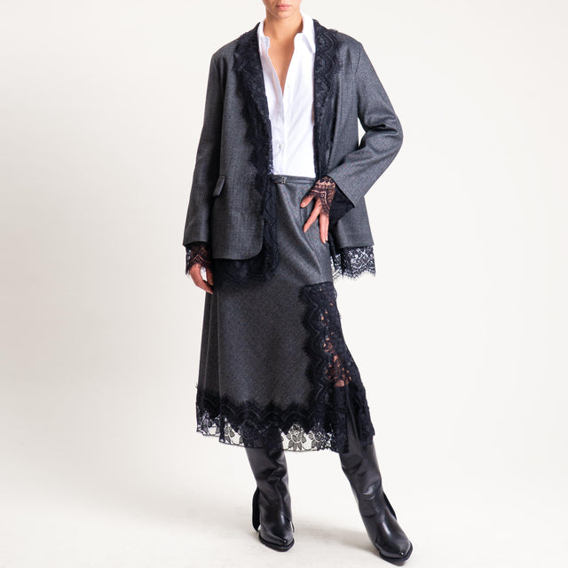 Tensione in-Gonna spinata con pizzo - grigio