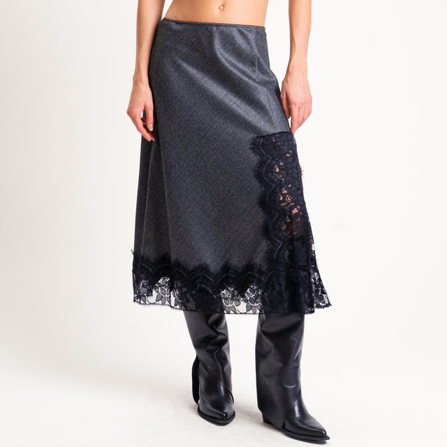 Tensione in-Gonna spinata con pizzo - grigio