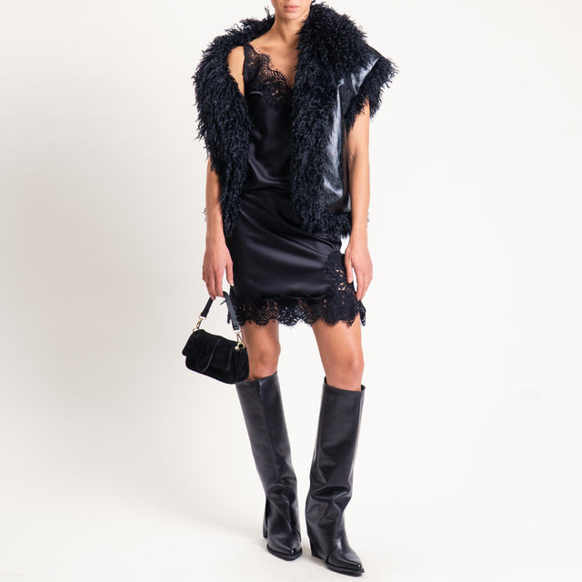 Motel- Gilet doubleface ecomongolia/ecopelle - nero