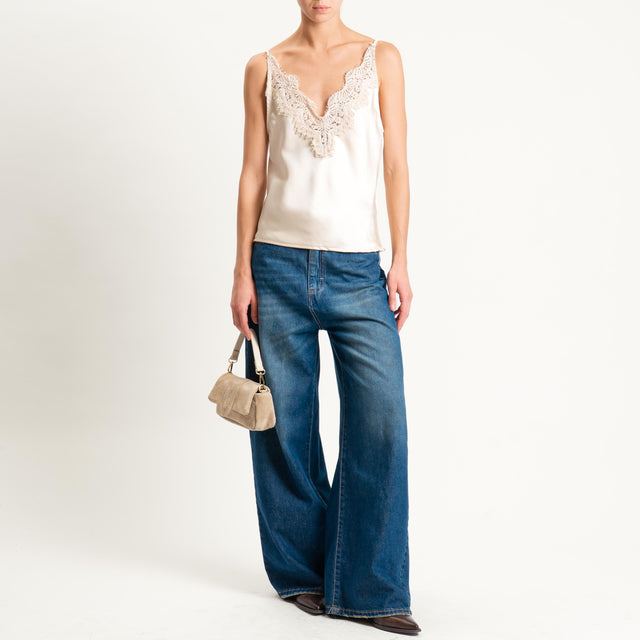 Tensione in-Top satin con pizzo - avorio/avorio