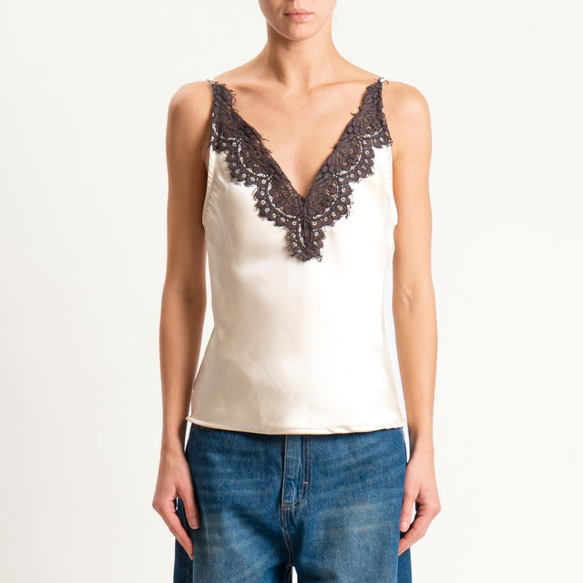 Tensione in-Top satin con pizzo - avorio/moro
