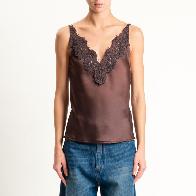 Tensione in-Top satin con pizzo - ebano/ebano