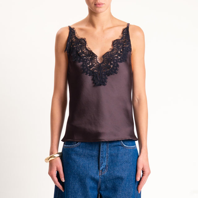 Tensione in-Top satin con pizzo - moro