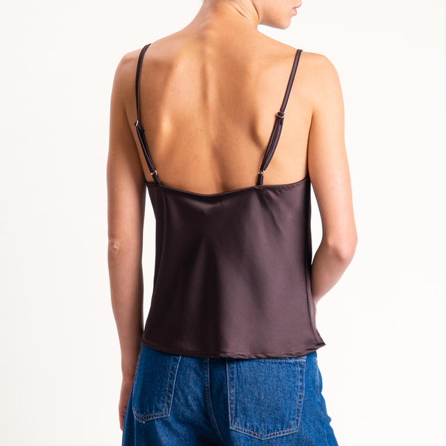 Tensione in-Top satin con pizzo - moro