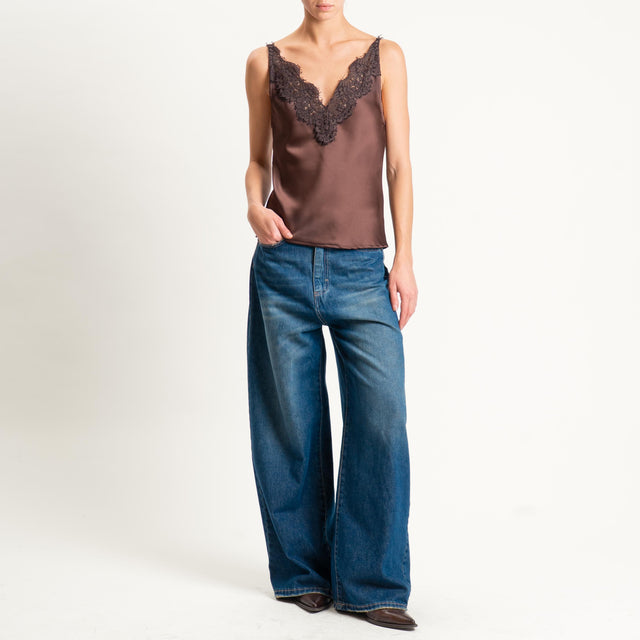 Tensione in-Top satin con pizzo - ebano/ebano