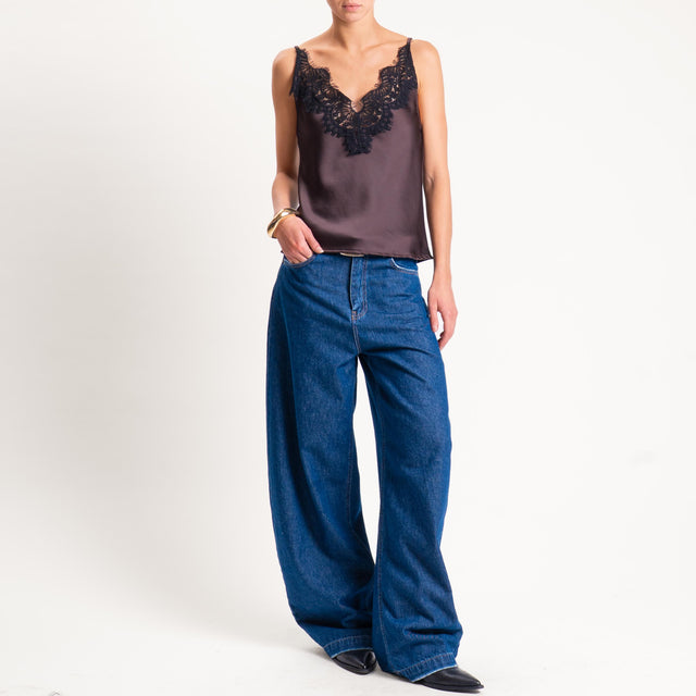 Tensione in-Top satin con pizzo - moro