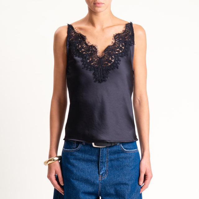 Tensione in-Top satin con pizzo - nero