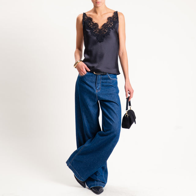 Tensione in-Top satin con pizzo - nero