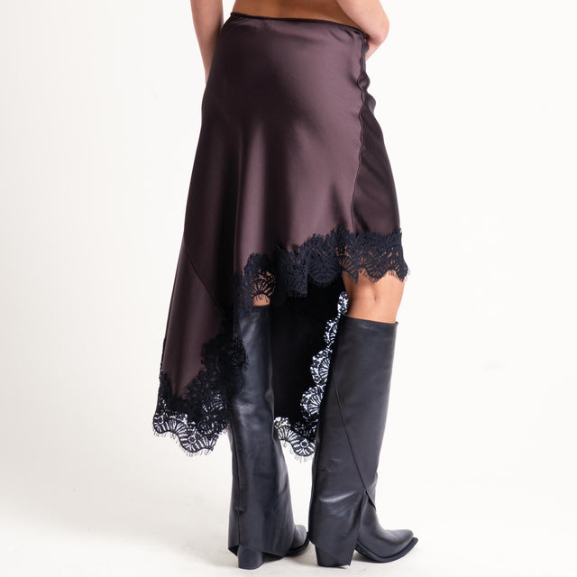 Tensione in-Gonna asimmetrica satin con pizzo - moro