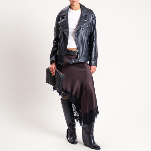 Tensione in-Gonna asimmetrica satin con pizzo - moro