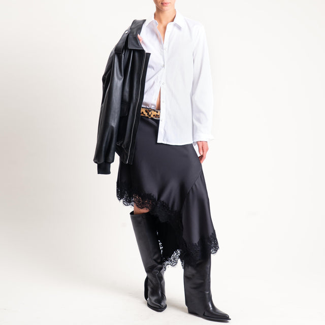 Tensione in-Gonna asimmetrica satin con pizzo - nero