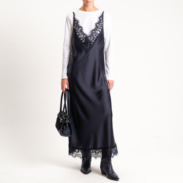 Tensione in-Abito satin con pizzo + t-shirt - nero