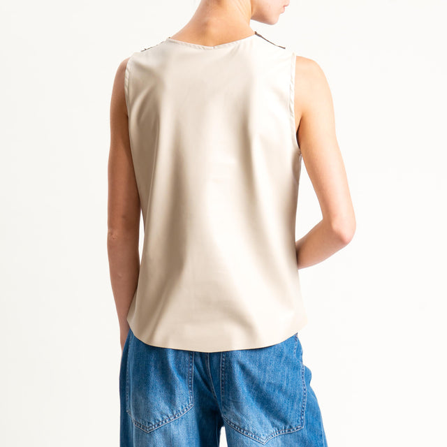Tensione in-Top similpelle con pizzo - avorio/moro