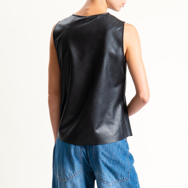 Tensione in-Top similpelle con pizzo - nero