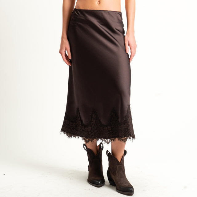 Tensione in-Gonna satin con pizzo - moro