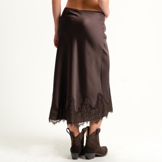 Tensione in-Gonna satin con pizzo - moro