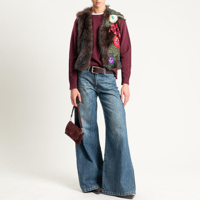 Tensione in-Gilet ecopelliccia con ricami - moro