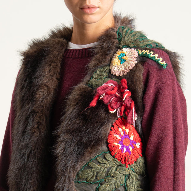 Tensione in-Gilet ecopelliccia con ricami - moro