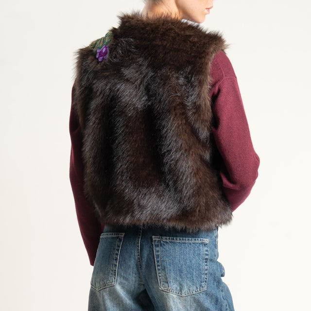 Tensione in-Gilet ecopelliccia con ricami - moro