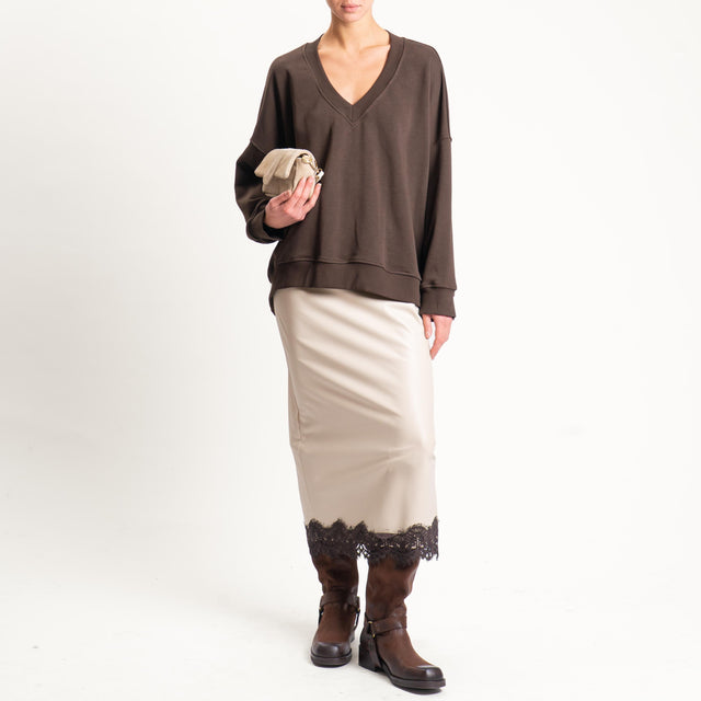 Tensione in-Gonna similpelle con pizzo - avorio