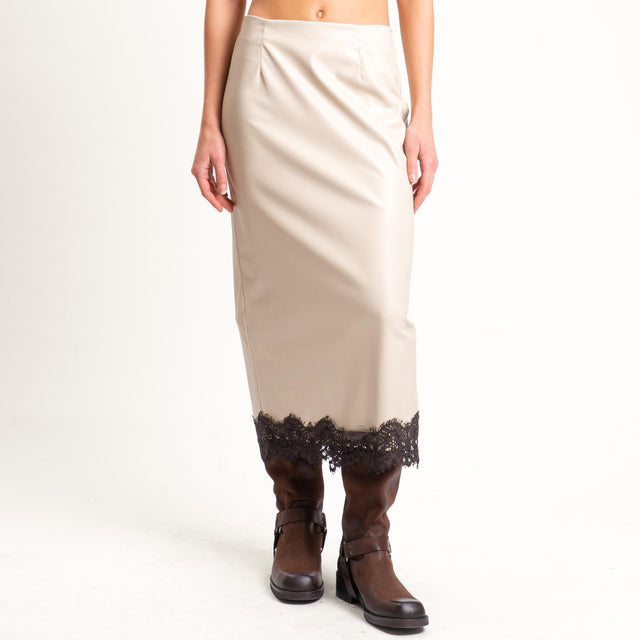 Tensione in-Gonna similpelle con pizzo - avorio