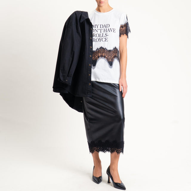 Tensione in-Gonna similpelle con pizzo - nero