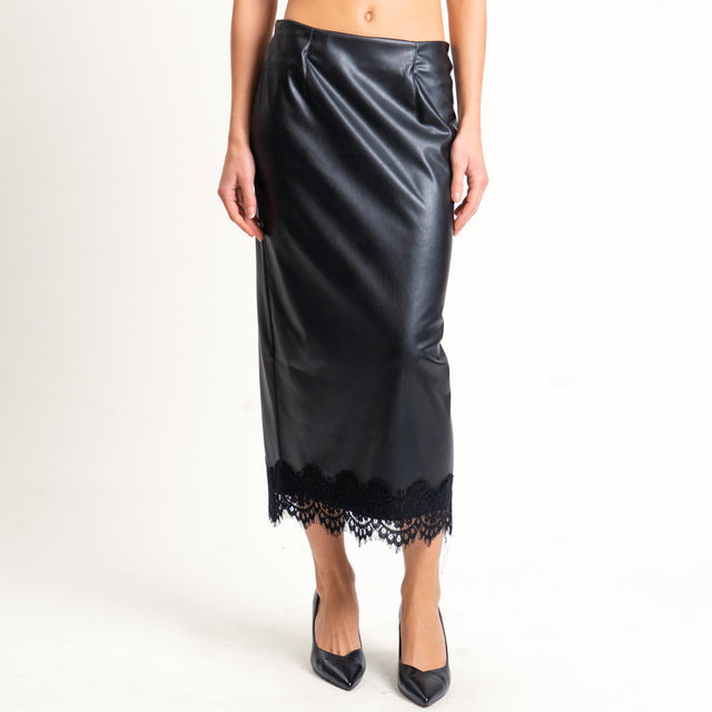 Tensione in-Gonna similpelle con pizzo - nero