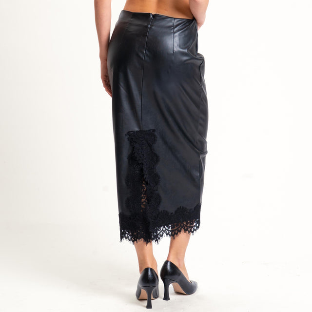 Tensione in-Gonna similpelle con pizzo - nero