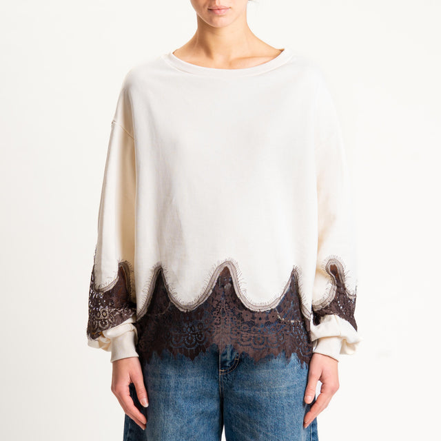 Tensione in- Felpa con pizzo - crema/moro