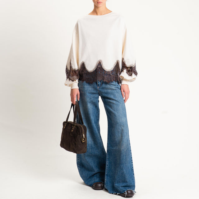 Tensione in- Felpa con pizzo - crema/moro