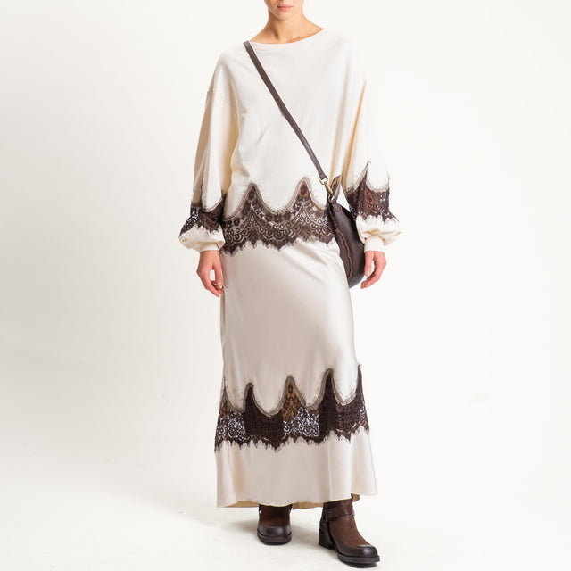 Tensione in- Gonna satin con pizzo elastico in vita - avorio