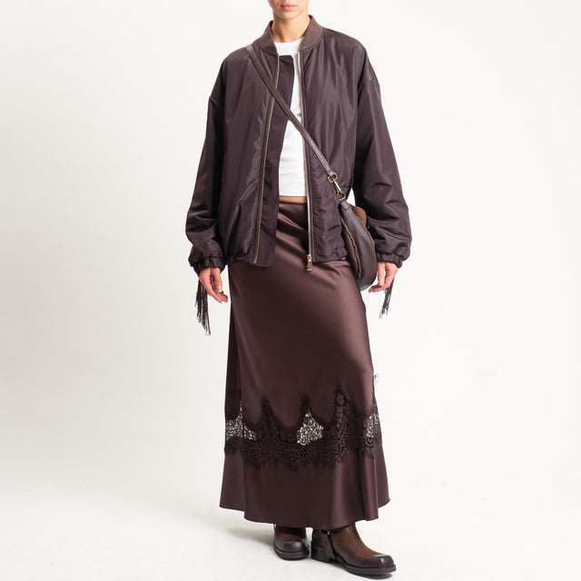 Tensione in- Gonna satin con pizzo elastico in vita - moro