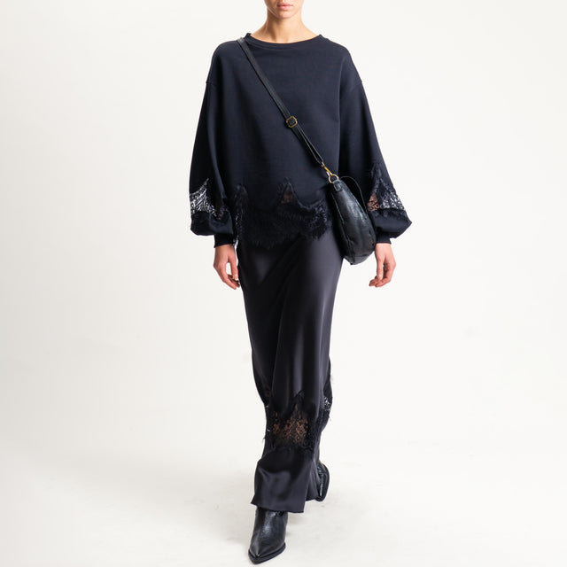 Tensione in- Gonna satin con pizzo elastico in vita - nero