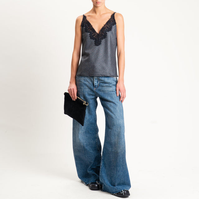 Tensione in- Top spinato con pizzo bretelle regolabili - grigio