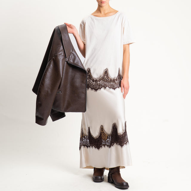 Tensione in-T-shirt scollo barca con pizzo - ice/moro