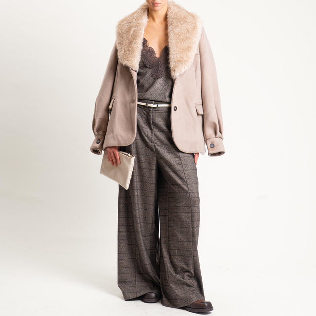 Tensione in- Pantalone principe di galles wide leg - moro