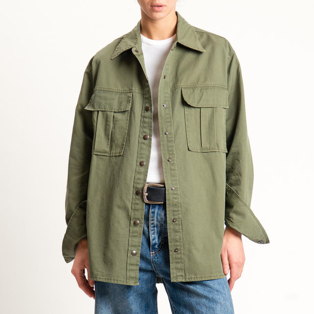 Tensione in- Giacca camicia over con superpocket - Verde