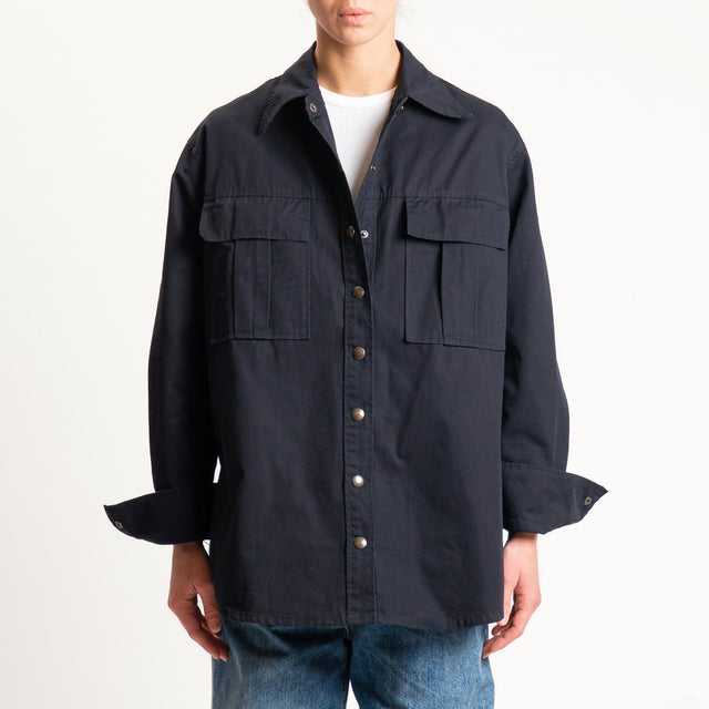Tensione in- Giacca camicia over con superpocket - Nero