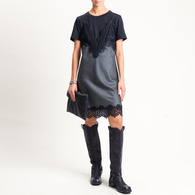 Tensione in- Abito + t-shirt spinato con pizzo bretelle regolabili - grigio/nero